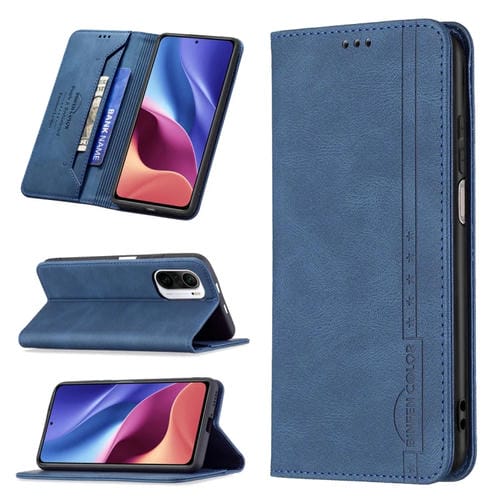 Para Xiaomi MI 11i / POCO F3 / Redmi K40 / K40 Pro Bloqueo de RFID Magnetic Blocking Funda de cuero antirrobo con soporte y ranuras para tarjeta y billetera (azul)