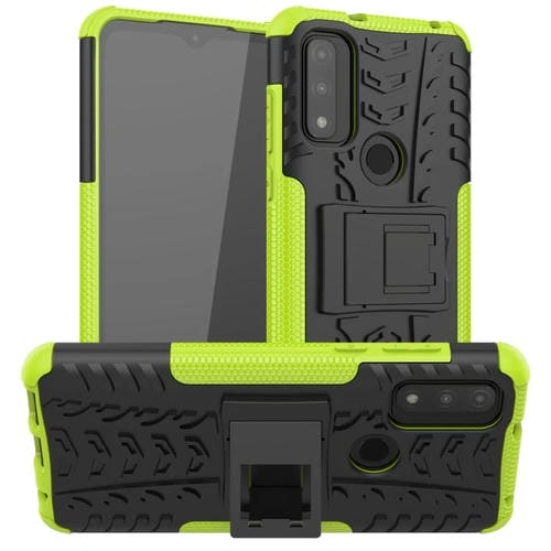 Para Motorola Moto G Pure Tire Texture TPU + PC Funda telefónica con titular (verde)