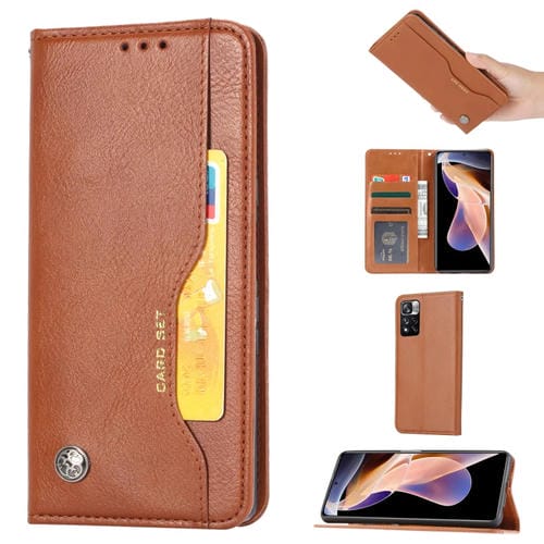 Para Xiaomi Redmi Note 11 / POCO M4 Pro Skead Skin Texture Thebet Funda telefónica (Marrón)