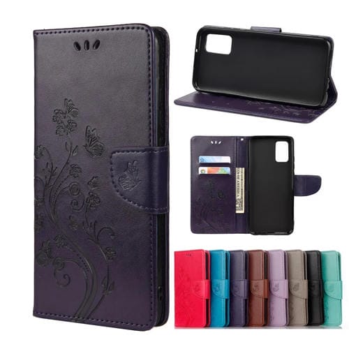 Para Xiaomi Redmi Note 11 PRO Butterfly Flower Pattern Horizontal Flip de cuero Funda con la ranura y el titular de la tarjeta (púrpura oscuro)