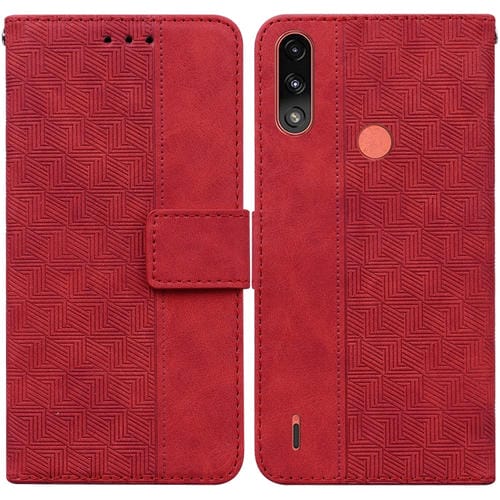 Para Motorola Moto E7 Power / E7I Funda de cuero en relieve geométrico en relieve (rojo)