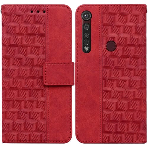Para MOTOROLA MOTO G8 PLUS Geométrico en relieve funda de cuero (rojo)