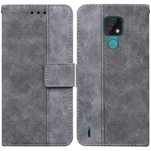 Para Motorola Moto E7 Caja de cuero en relieve geométrico (gris)