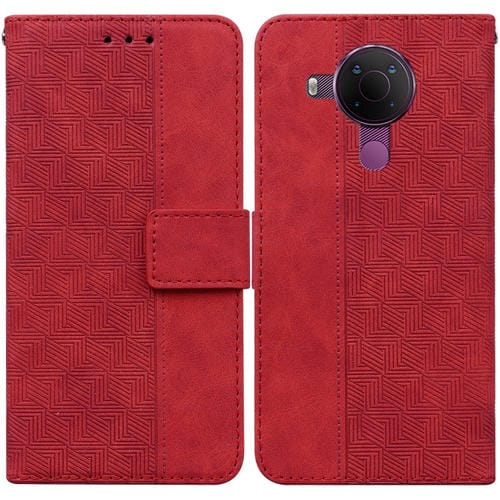 Para Nokia 5.4 Caja de cuero geométrico en relieve (rojo)