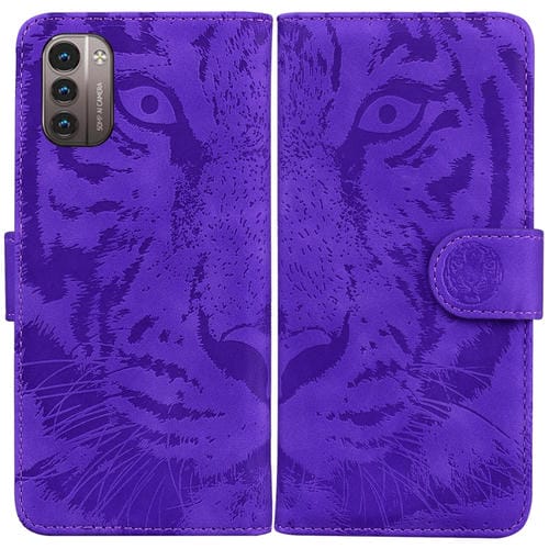 Para NOKIA G21 / G11 Patrón de estampado en relieve de tigre Funda telefónica de cuero Horizontal Flip (púrpura)
