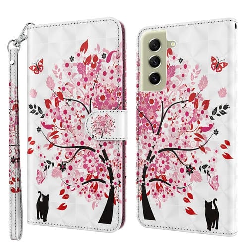 Funda para Samsung Galaxy S22+ 5G TPU y PU Cuero Patrón Pintura 3D (Gato Debajo del Árbol)