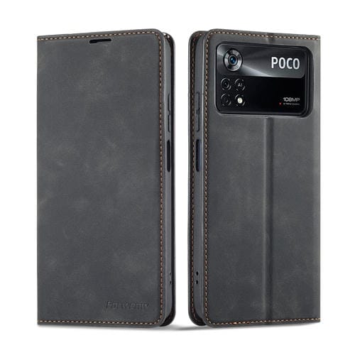 Para Xiaomi Poco X4 Pro 5G Forwenw Dream Series Oil Edge Fuerte magnetismo Funda de cuero para teléfono (Negro)