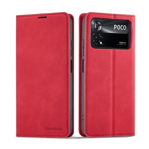 Para Xiaomi Poco X4 Pro 5G Forwenw Dream Series Oil Edge Fuerte magnetismo Funda de cuero para teléfono (Rojo)
