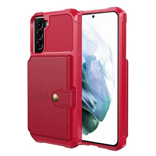 Para Samsung Galaxy S21 Fe 5G Magnético Bolsa de Tarjeta Tarjeta de cuero Funda telefónica (rojo)