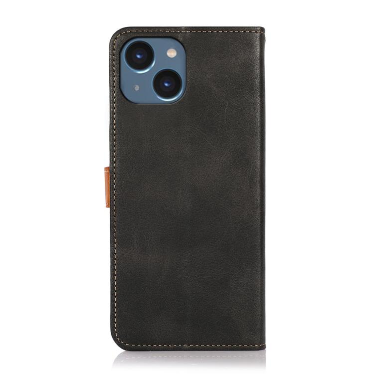 Funda Piel de Vaca Khazneh para iPhone 16E con Tapa Dos Colores (Negro)