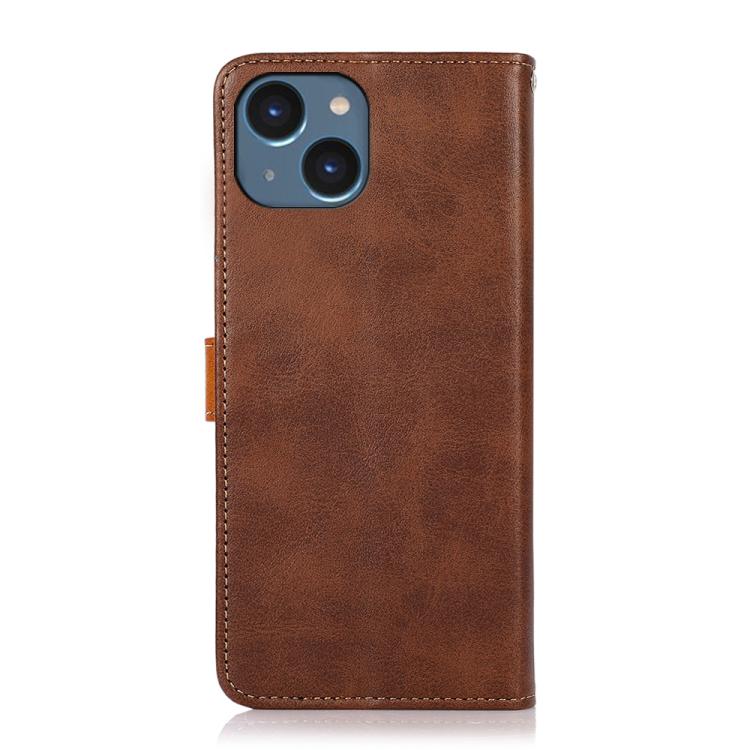 Funda de Piel de Vaca Khazneh para iPhone 16E con Tapa Dos Colores (Marrón)