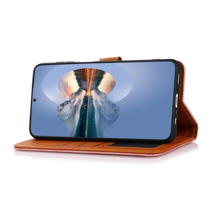 Funda de Piel de Vaca Khazneh para iPhone 16E con Tapa Dos Colores (Marrón)