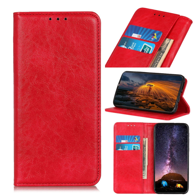 Funda OnePlus Nord 2T Magnetic Crazy Horse Texture Horizontal Flip Leather Case (Rojo)