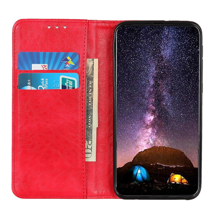 Funda OnePlus Nord 2T Magnetic Crazy Horse Texture Horizontal Flip Leather Case (Rojo)
