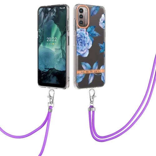 Para la caja TPU de la serie Nokia G21/G11 Flowers con Lanyard (Peony Blue)