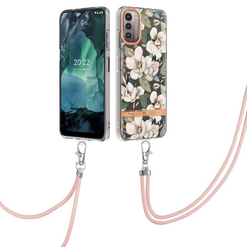 Para la caja TPU de la serie Nokia G21/G11 Flowers con Lanyard (Green Gardenia)