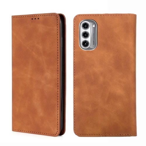 Funda para Motorola Moto G52J 5G Skin Feel Magnética Horizontal Flip de Cuero (Marrón Claro)