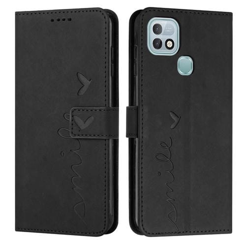 Funda para Infinix Hot 10I Skin Stent Patrón Heart de Cuero (Negro)