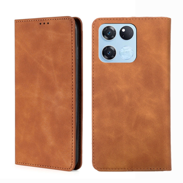 Funda para OnePlus Ace Racing Skin Feel Flip Horizontal Magnética de Cuero (Marrón Claro)