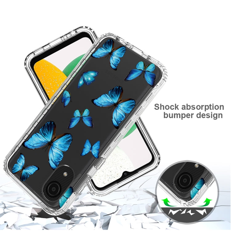Para Samsung Galaxy A03 Core PC + TPU Estuche para teléfono pintado transparente (mariposas azules)