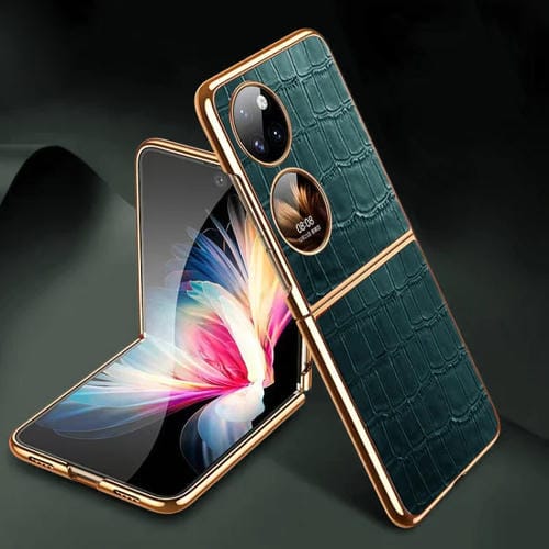 Funda de Bolsillo para Huawei P50 de Cuero Genuino Textura Plegable (Verde)