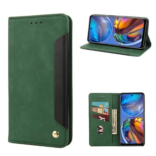 Funda para Motorola Moto E32 Skin Feel Splicing Leather Phone Case (Verde)