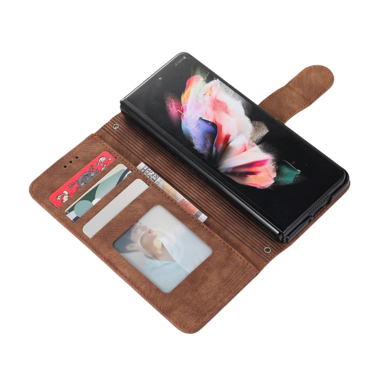 Funda de cuero con tapa horizontal para Samsung Galaxy Z Fold4 con ranura para bolígrafo (marrón)