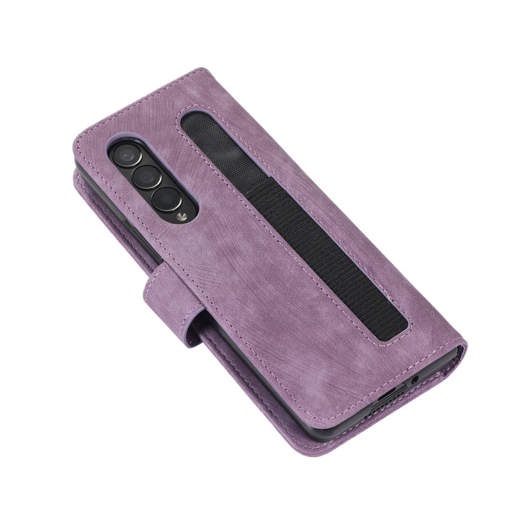 Funda de cuero con tapa horizontal para Samsung Galaxy Z Fold3 5G con ranura para bolígrafo (púrpura)