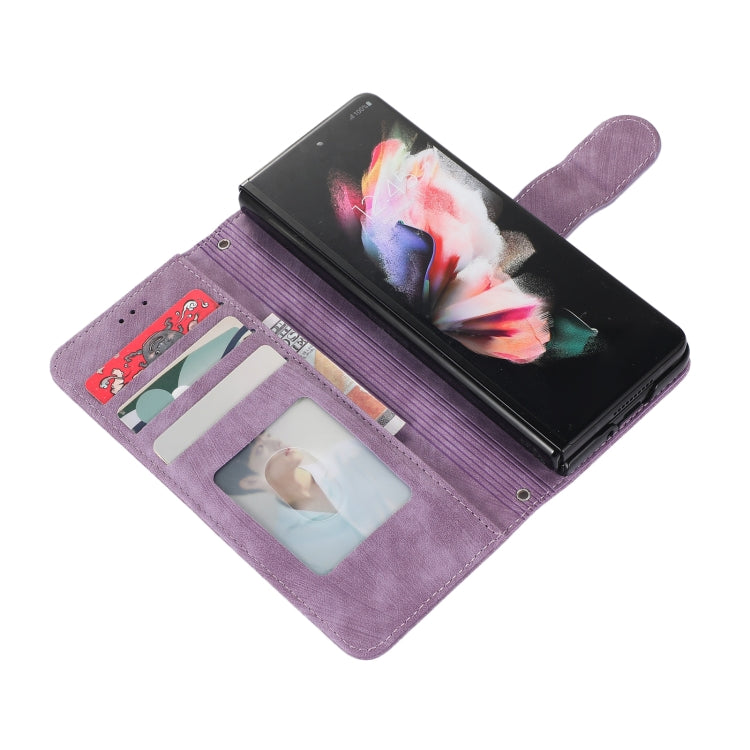 Funda de cuero con tapa horizontal para Samsung Galaxy Z Fold3 5G con ranura para bolígrafo (púrpura)