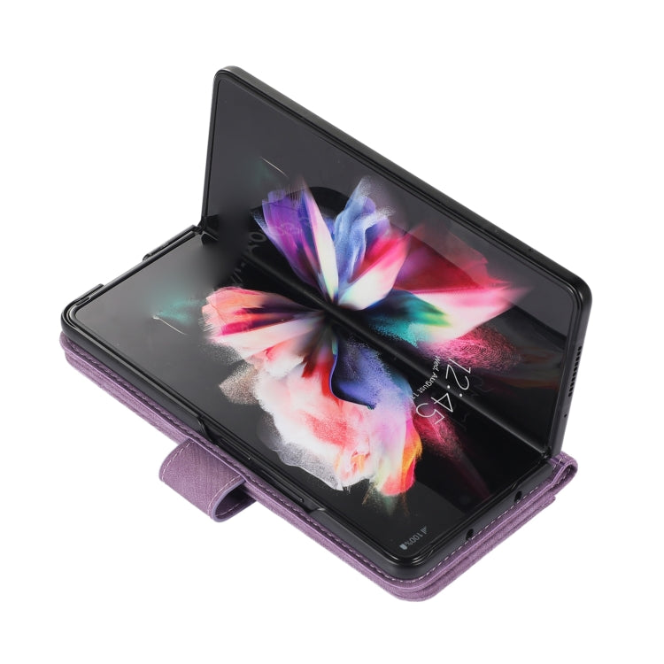 Funda de cuero con tapa horizontal para Samsung Galaxy Z Fold3 5G con ranura para bolígrafo (púrpura)