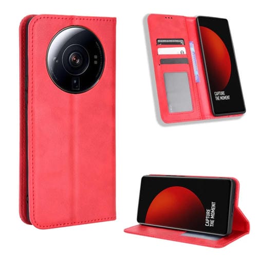 Para Xiaomi 12S Caja de teléfono de cuero con textura retro con hebilla ultra magnética (rojo)