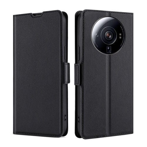 Para Xiaomi 12S Ultra Ultra-Delgado Voltaje Hebilla lateral Funda de cuero con tapa horizontal para teléfono (Negro)