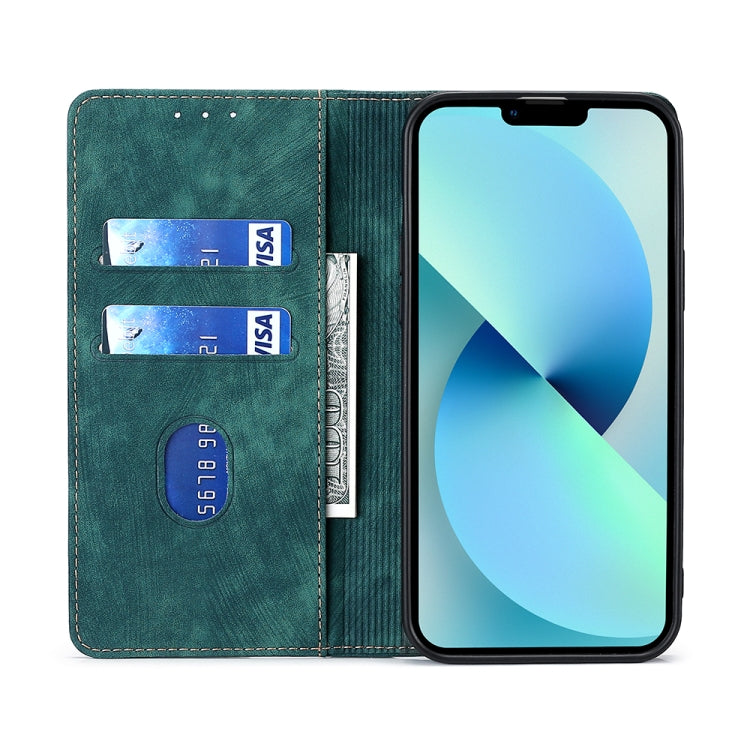 Funda de Cuero Magnética Rfid para OnePlus Nord Ce 2 5G con Cepillo Antirrobo (Verde)