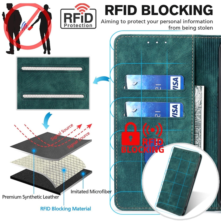 Funda de Cuero Magnética Rfid para OnePlus Nord Ce 2 5G con Cepillo Antirrobo (Verde)