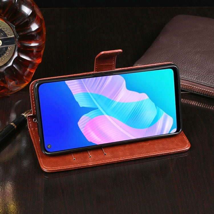 Para Huawei P40 Lite E idewei Crazy Horse Texture Funda de cuero con tapa horizontal con soporte, ranuras para tarjetas y billetera (amarillo)