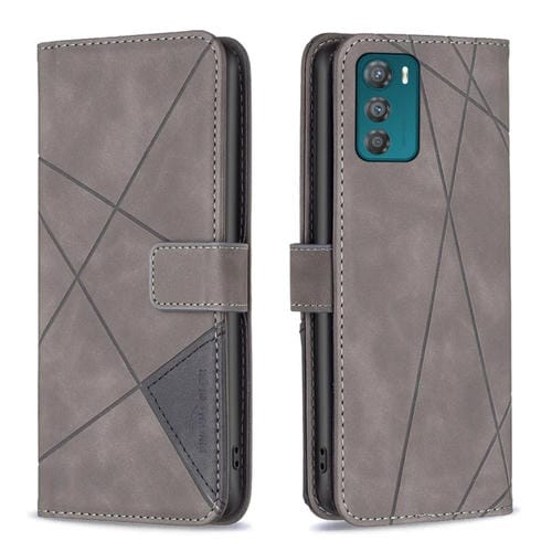 Para Motorola Moto G42 4G Hebilla magnética Rombo Textura Funda de cuero para teléfono (Gris)