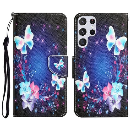 Para Samsung Galaxy S22 Ultra 5G Estuche para teléfono de cuero con dibujo coloreado (mariposa)