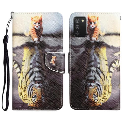 Para Samsung Galaxy A03s Funda de teléfono de cuero con dibujo coloreado (Tigre)