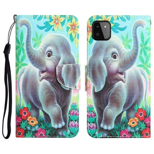 Para Samsung Galaxy A22 5G Estuche para teléfono de cuero con dibujo coloreado (elefante)
