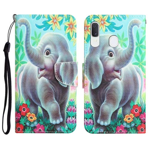 Para Samsung Galaxy A40 Estuche para teléfono de cuero con dibujo coloreado (elefante)