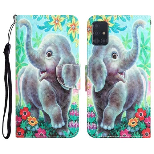 Para Samsung Galaxy A71 Estuche para teléfono de cuero con dibujo coloreado (elefante)