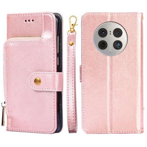 Funda de Cuero con Tapa para Huawei Mate 50 Pro con Cremallera (Oro Rosa)