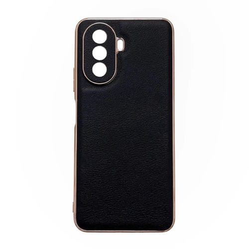 Funda de Cuero Genuino Huawei Enjoy 50 Nova Y70 Plus Nova Y70 4G Waves Series Nano Galvanoplastia (Negro)