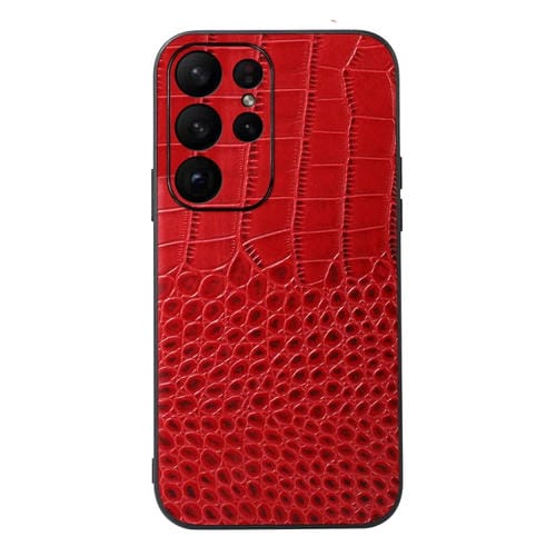 Para Samsung Galaxy S23 Ultra 5G Cocodrilo Textura Funda de teléfono de cuero genuino (Rojo)