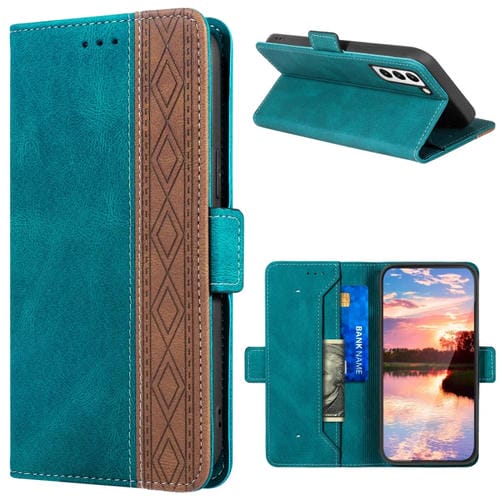 Para Samsung Galaxy S23+ 5G Estuche para teléfono de cuero RFID con costura lateral magnética (verde oscuro)