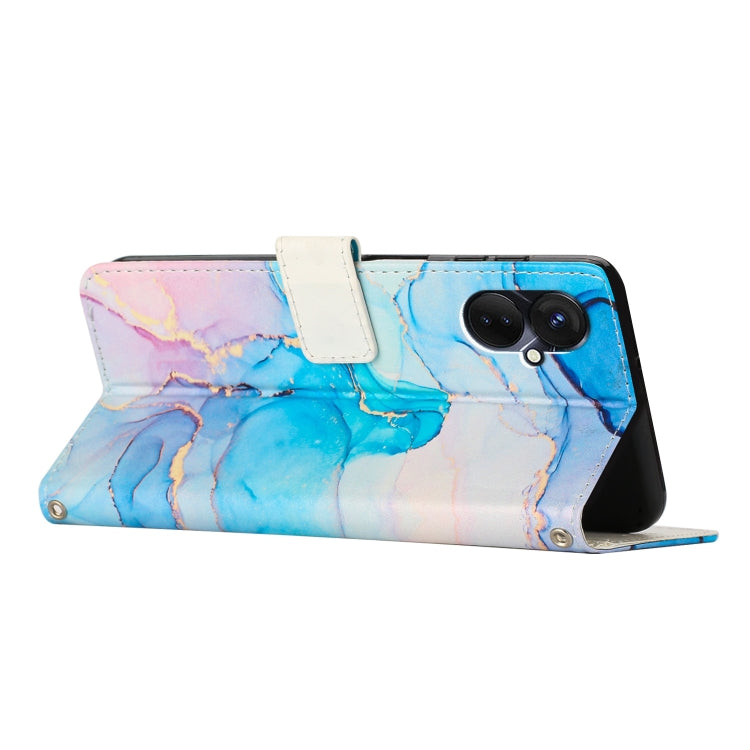 Para Tecno Spark 9 Pro Crossbody Funda de teléfono de cuero con patrón de mármol pintado (rosa verde)