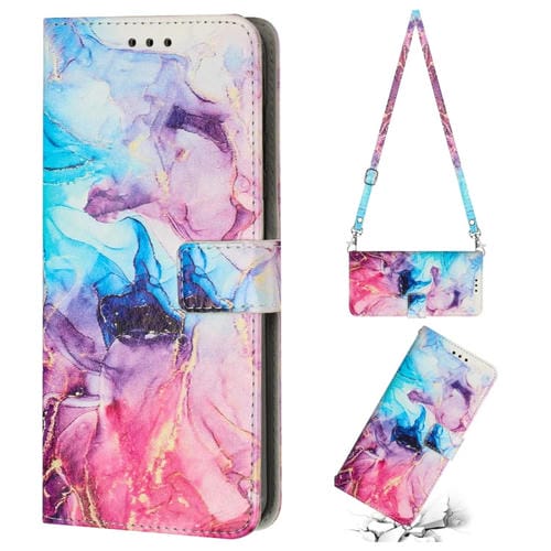 Para Motorola Moto X30 Pro / Edge 30 Ultra Crossbody Funda de teléfono de cuero con patrón de mármol pintado (rosa púrpura)