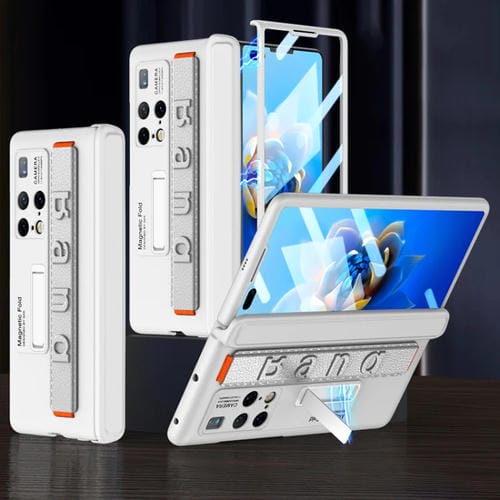 Para Huawei Mate X2 GKK Estuche para teléfono con bisagra magnética integrada con correa para la muñeca (Blanco)