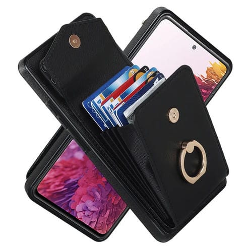 Funda para Samsung Galaxy S20 FE Ring Holder con Ranura RFID para Tarjetas (Negro)