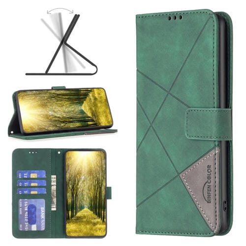 Para Nokia X30 Hebilla magnética Rombo Textura Funda de cuero para teléfono (Verde)